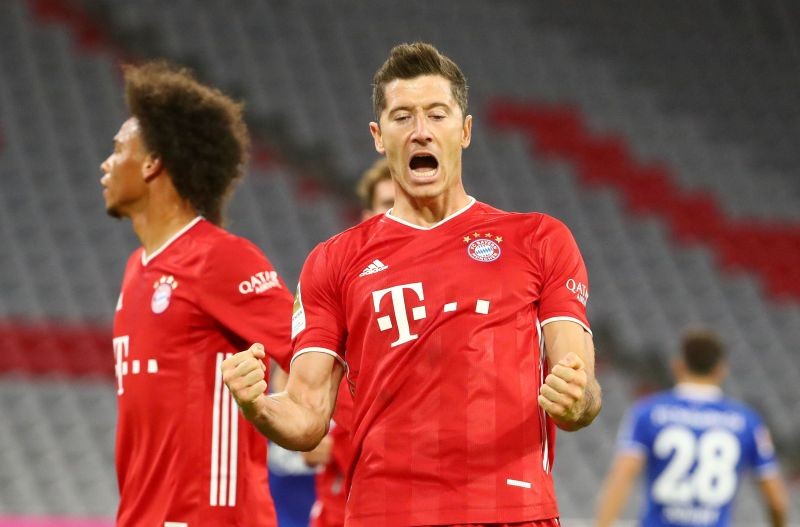 Bayern Munich's Robert Lewandowski celebrates scoring their third goal REUTERS/Michael Dalder DFL regulations prohibit any use of photographs as image sequences and/or quasi-video