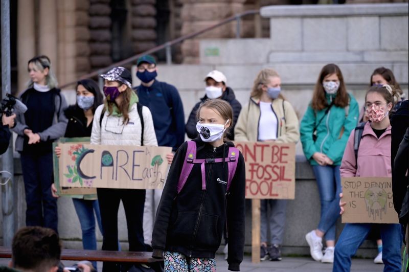 Swedish climate change activist Greta Thunberg protests in front of the Swedish Parliament in Stockholm, Sweden on September 25, 2020. (REUTERS  Photo)