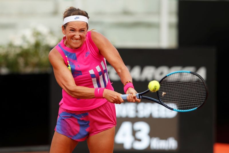 Belarus' Victoria Azarenka in action during her quarter final against Spain's Garbine Muguruza Pool via REUTERS/Clive Brunskill