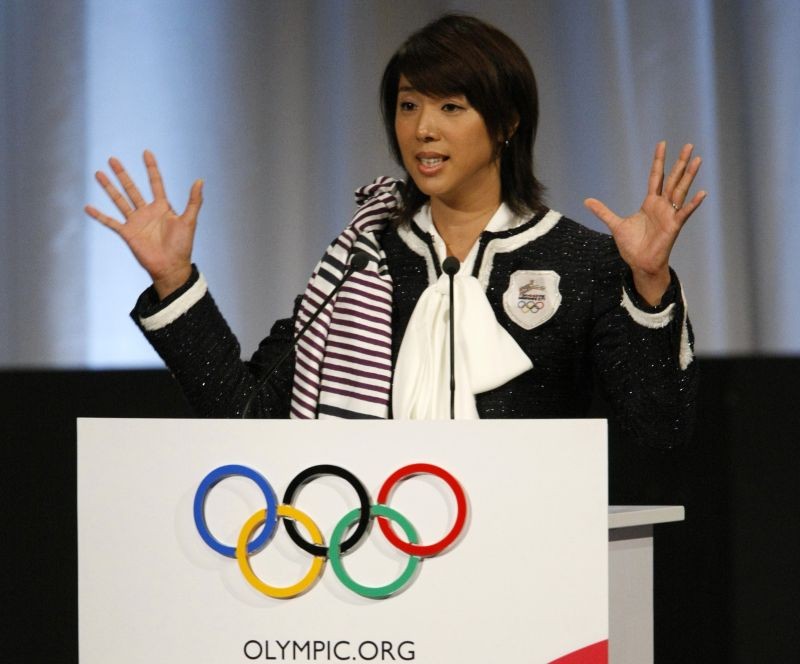 FILE PHOTO: Mikako Kotani, Chair of the Tokyo 2016 Athletes' Commission and Olympic medallist, presents the city of Tokyo's candidature for the 2016 Olympic Games to International Olympic Committee (IOC) members during the 121st IOC session in Copenhagen October 2, 2009. REUTERS/Denis Balibouse (DENMARK)