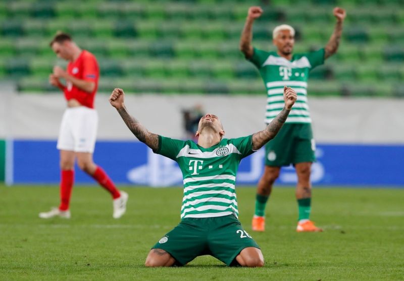 Ferencvaros' Marcel Heister celebrates after the match REUTERS/Bernadett Szabo