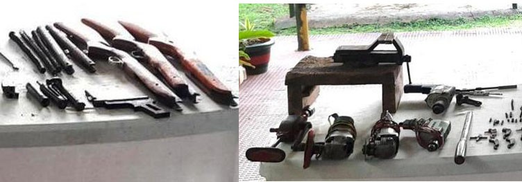 Some of the recovered weapons, raw material and equipment used for making/modifying weapons like pistols and rifles in a mechanic repair at C block New Jalukie in Peren on September 8. (Photo Courtesy: HQ IGAR-N)