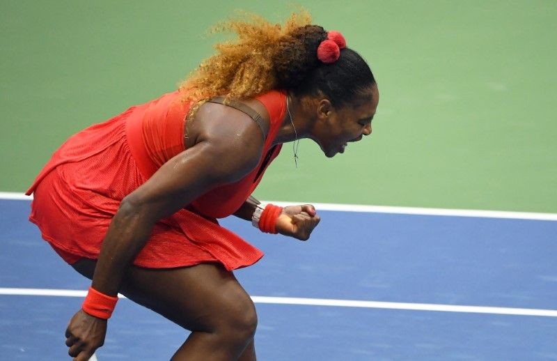 Serena Williams of the United States reacts on a point against Kristie Ahn of the United States on day two of the 2020 U.S. Open tennis tournament at USTA Billie Jean King National Tennis Center. Robert Deutsch-USA TODAY Sports