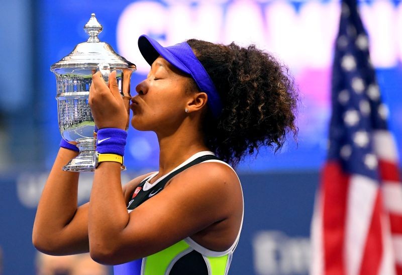 Naomi Osaka of Japan celebrates winning against Victoria Azarenka of Belarus in the women's singles final match on day 13 of the 2020 U.S. Open tennis tournament at USTA Billie Jean King National Tennis Center. Credit: Robert Deutsch-USA TODAY Sports