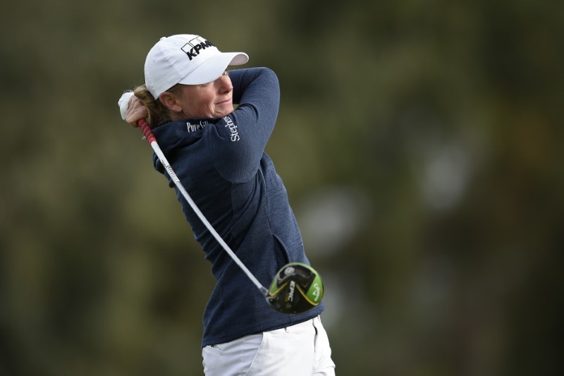 Stacy Lewis tees off on the second hole during the first round of the ANA Inspiration golf tournament at Mission Hills CC - Dinah Shore Tournament Course. Mandatory Credit: Kelvin Kuo-USA TODAY Sports