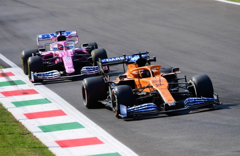 Formula One F1 - Italian Grand Prix - Autodromo Nazionale Monza, Monza, Italy - September 4, 2020 McLaren's Carlos Sainz Jr. and Racing Point's Sergio Perez during practice REUTERS/Jennifer Lorenzini/Pool