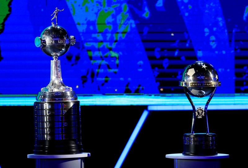 FILE PHOTO: The trophies of the Copa Libertadores and the Copa Sudamericana REUTERS/Jorge Adorno/File Photo