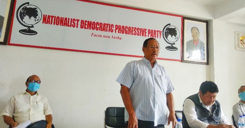 Zhaleo Rio, Advisor and Legislature In-charge, NDPP Dimapur district, addressing the consultative meet of NDPP Dimapur District held at Chümoukedima on September 12.