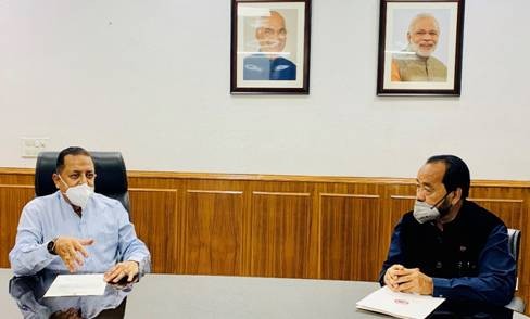 The Union Minister of State (Independent Charge) Development of North Eastern Region (DoNER), MoS PMO, Personnel, Public Grievances, Pensions, Atomic Energy and Space, Dr Jitendra Singh and Nagaland Deputy Chief Minister during their meeting in New Delhi on September 15. (PIB Photo)