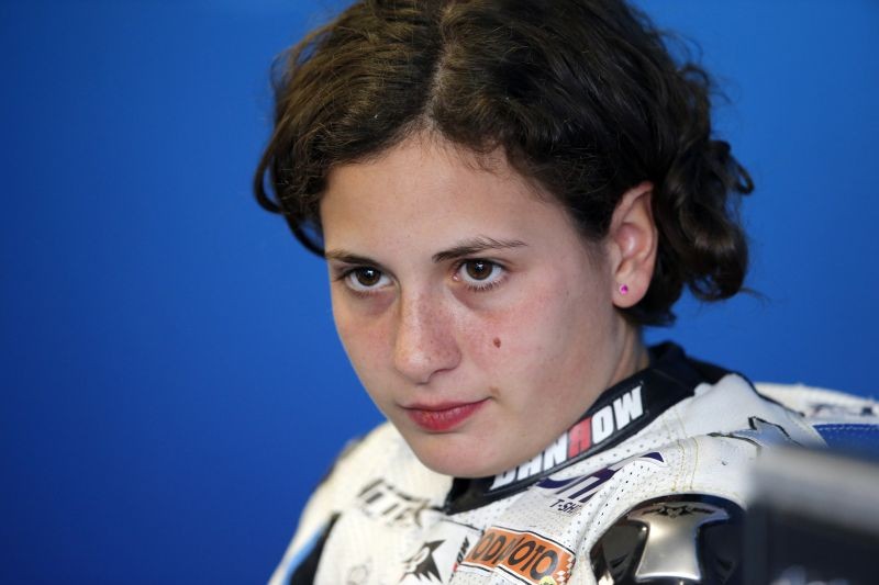 Team Calvo Moto3 rider Ana Carrasco of Spain is seen her garage during the first free practice session of the French Grand Prix in Le Mans circuit, central France May 17, 2013. REUTERS/Benoit Tessier/Files
