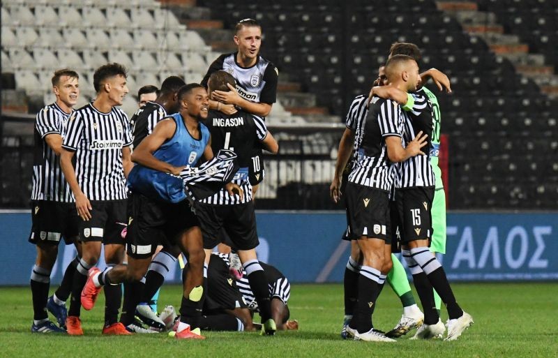 PAOK's Andrija Zivkovic celebrates scoring their second goal with teammates REUTERS/Alexandros Avramidis