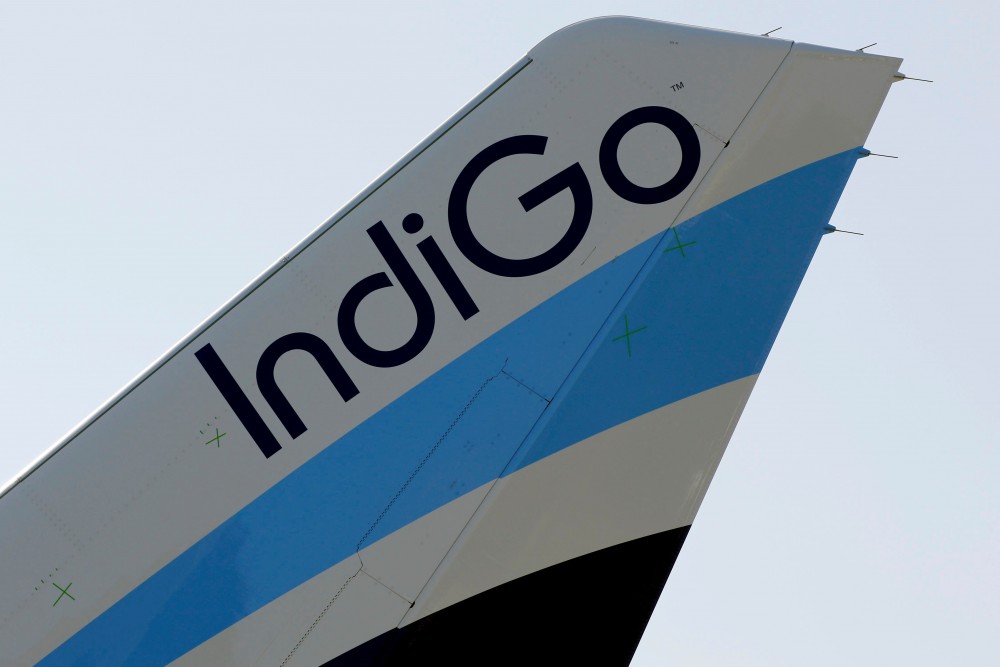 FILE PHOTO: A logo of IndiGo Airlines is pictured on passenger aircraft on the tarmac in Colomiers near Toulouse, France, July 10, 2018. REUTERS/Regis Duvignau/File Photo