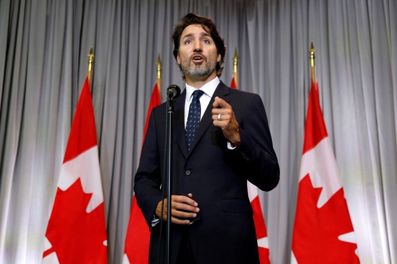 Canada's Prime Minister Justin Trudeau speaks during a news conference at a cabinet retreat in Ottawa, Ontario, Canada September 14, 2020. (REUTERS File Photo)