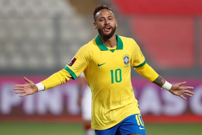 Brazil's Neymar celebrates scoring their fourth goal Paolo Aguilar/Pool via REUTERS