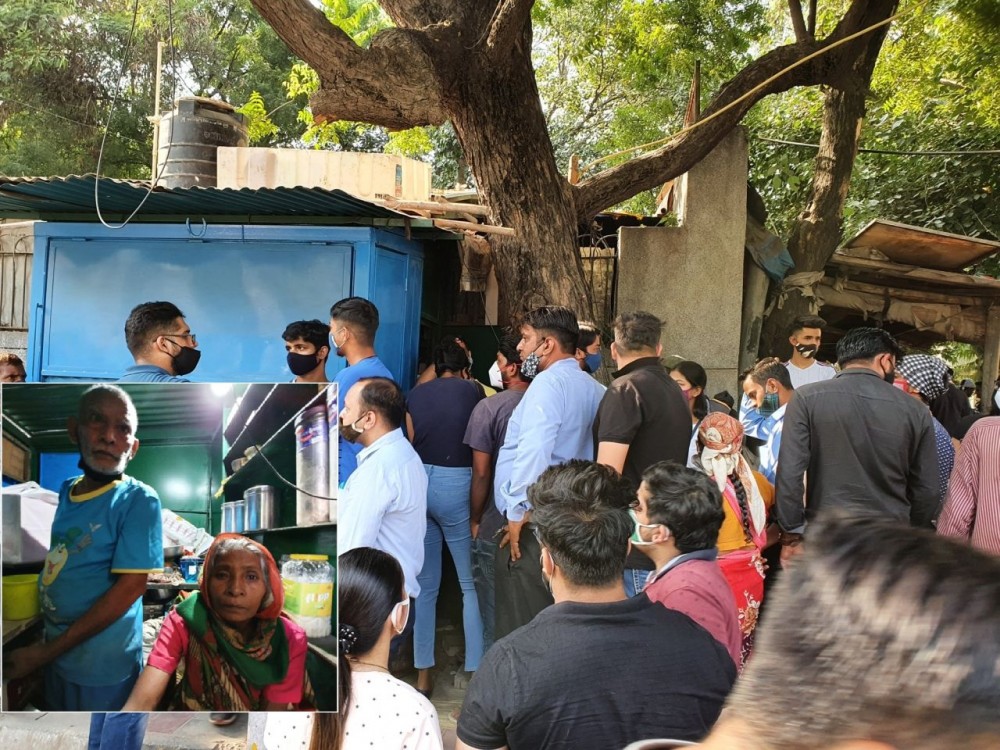 Video of 'Baba Ka Dhaba' goes viral overnight, people throng to the shop extend help to (Inset) Kanta Prasad and Badami Devi’s shop. (IANS Photo)