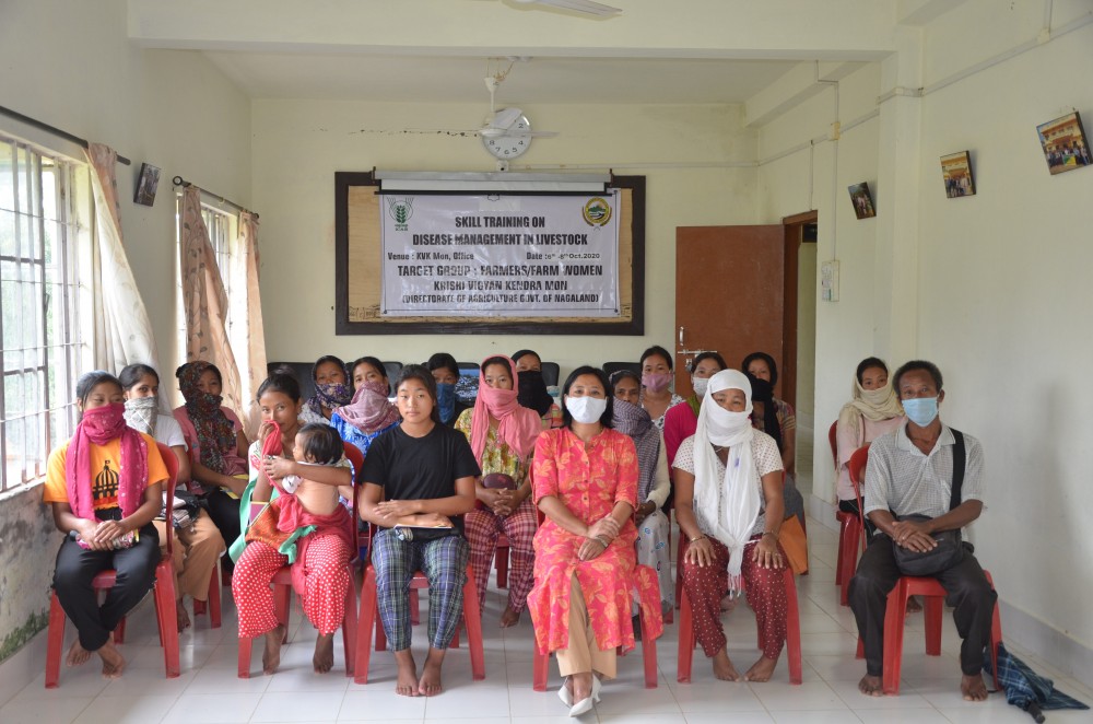 Three day training programme on ‘disease management in livestock’ was organized by Krishi Vigyan Kendra, Mon at KVK Office Aboi from October 6 to 8 with an objective to create awareness among the farming community about how improved animal husbandry practices can reduce diseases or a set of problems within livestock production system. Assistant Chief Technical Officer (Animal Science) Dr Paihem Michui was the resource person. Altogether 17 farmwomen from various SHGs were trained. (Photo Courtesy: KVK Mon) 