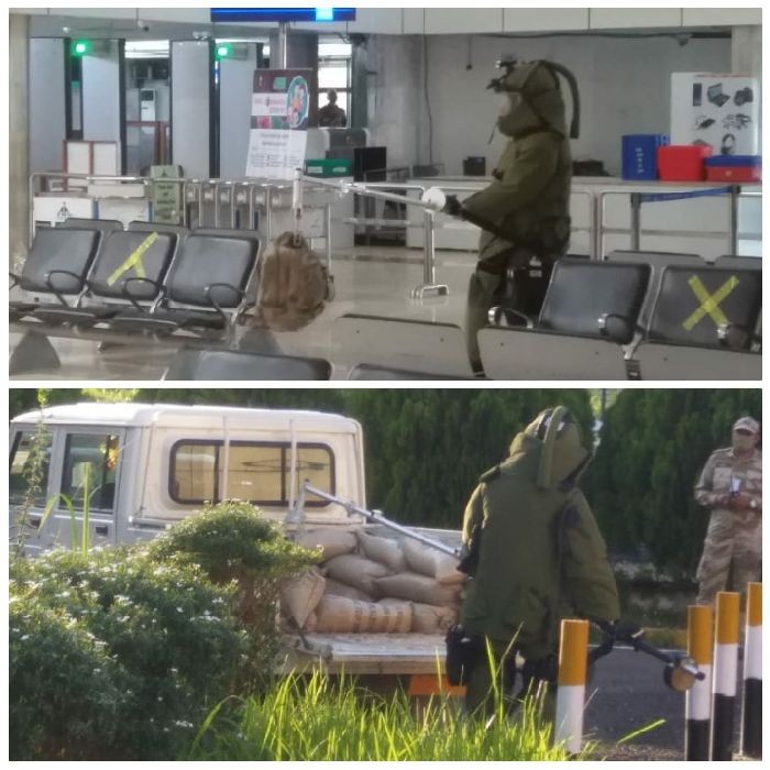 A bomb threat mock drill exercise being carried out at Dimapur Airport on October 6.  (Twitter/@DGP_Nagaland)
