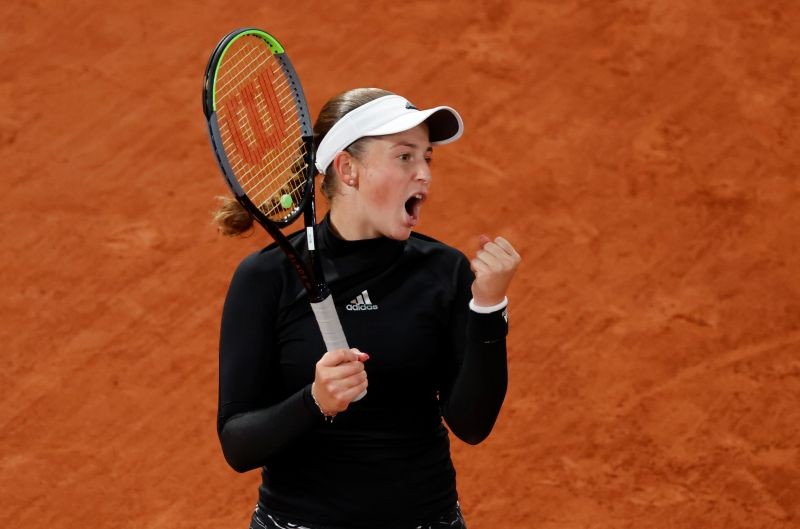 Tennis - French Open - Roland Garros, Paris, France - October 1, 2020 Latvia's Jelena Ostapenko celenbrates during her second round match Czech Republic's Karolina Pliskova REUTERS/Christian Hartmann