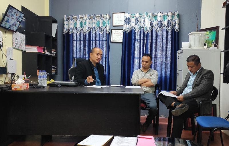 (L-R) Kedo Nagi, Richard Asoso and Avi Nagi of Ramietech Solutions addressing the press conference in Kohima on October 7.