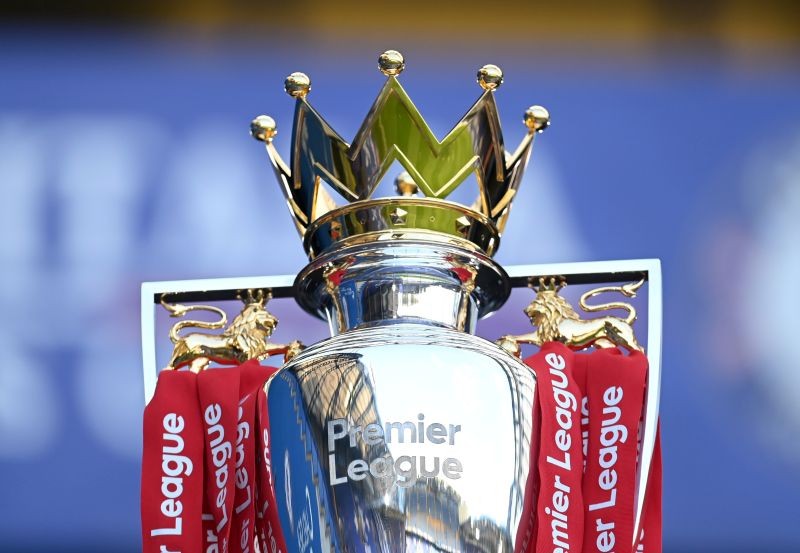 General view of the Premier League trophy before the match Pool via REUTERS/Michael Regan