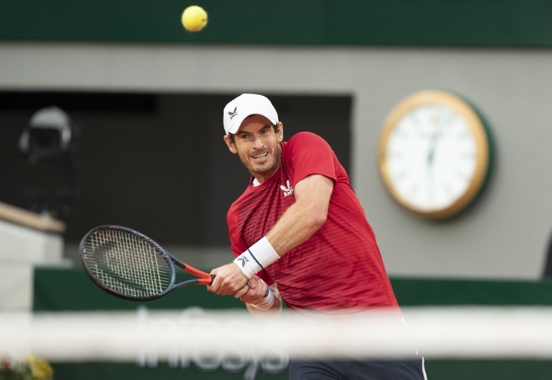 Sep 27, 2020; Paris, France; Andy Murray (GBR) in action during his match against Stanislas Wawrinka (SUI) on day one at Stade Roland Garros. Susan Mullane-USA TODAY Sports/Files