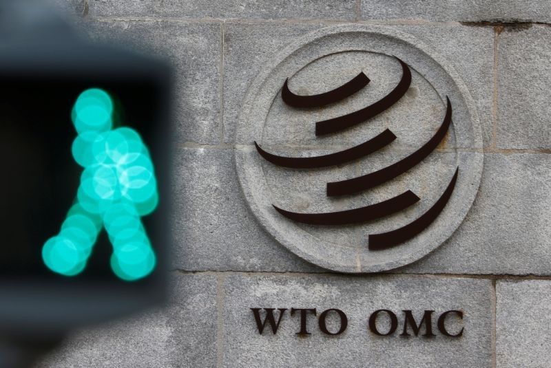 The  World Trade Organization (WTO) logo is pictured in front of their headquarters in Geneva, Switzerland, October 28, 2020. (REUTERS Photo)
