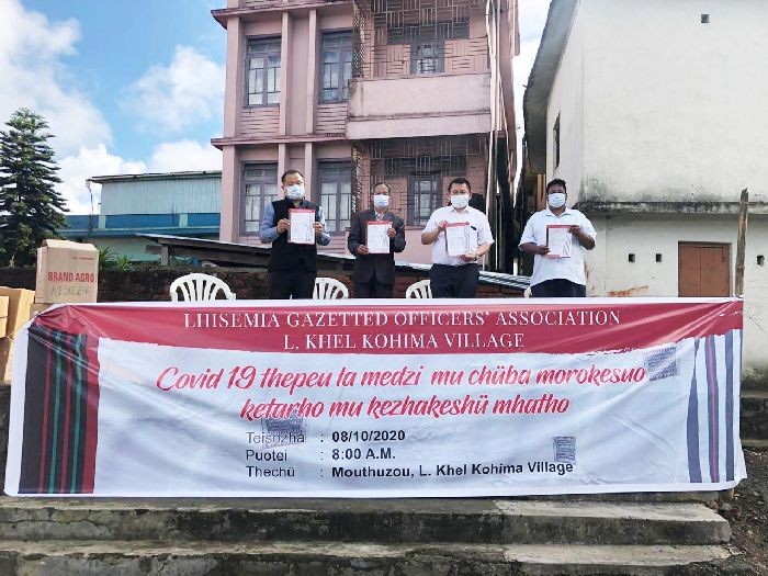 Principal Director DHF&W, Dr Vizolie Z Suokhrie and others during the launching of mass awareness campaign organised by Lhisemia Gazetted Officers Association at L Khel Kohima Village on October 8.