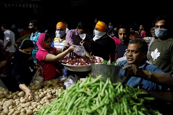 A vegetable market in New Delhi. Photograph: Anushree Fadnavis/Reuters