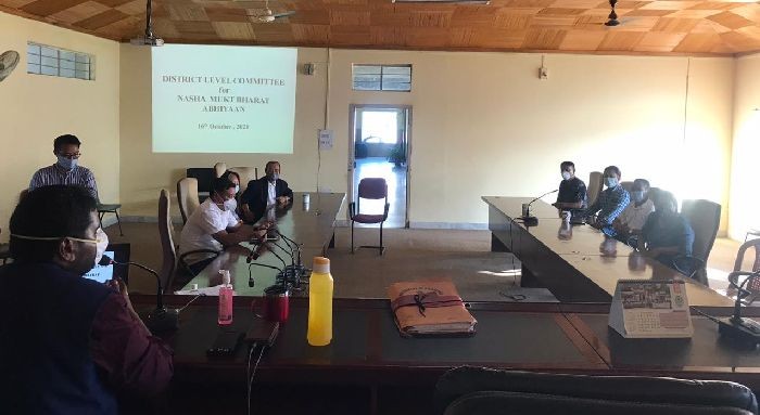 Thavaseelan K, IAS, DC, Mon and Chairman District Level Committee for Nasha Mukt Bharat Abhiyaan, Mon addressing the monthly review meeting held at the Deputy Commissioner’s Conference Hall on October 16.