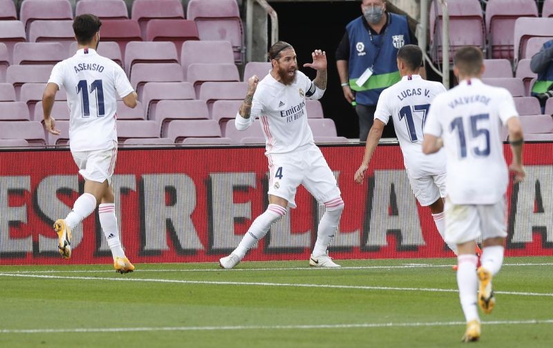 Real Madrid's Sergio Ramos celebrates scoring their second goal REUTERS/Albert Gea