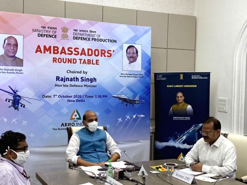 Defence Minister Rajnath Singh attends the Ambassadors’ Round Table Conference via video conferencing in New Delhi on October 7, 2020. (IANS Photo)