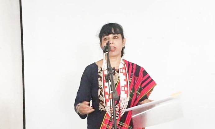 Dr Pranjana P Panda, National coordinator, Elephant Cell, Ministry of Environment, Forest & Climate Change speaking at Riphyim village on October 8.