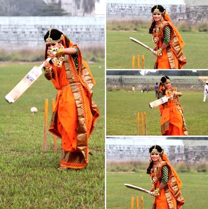 Bangla woman cricketer's wedding photoshoot on pitch bowls out social media.. Image Source: IANS News