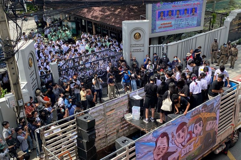 Students take part in a rally of the Bad Student movement demanding the education minister's resignation at a school in Bangkok, Thailand on October 2, 2020. (REUTERS Photo)