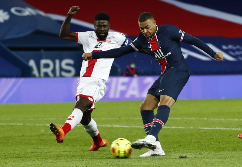 Paris St Germain's Kylian Mbappe scores their third goal REUTERS/Gonzalo Fuentes