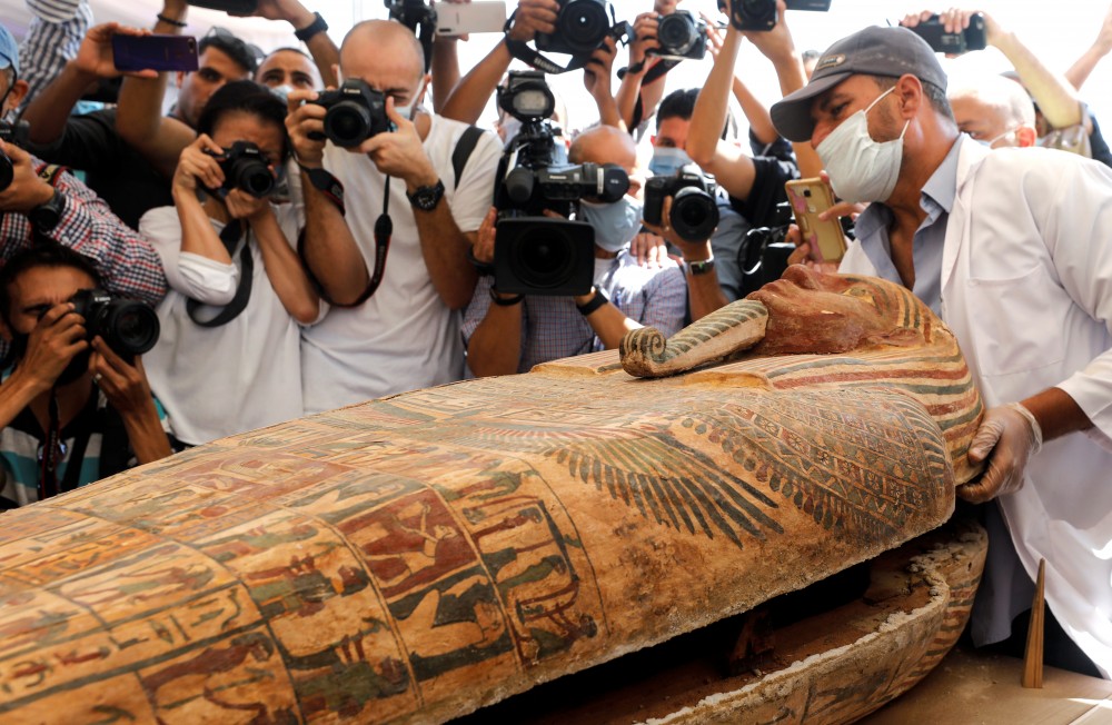 A sarcophagus that is around 2500 years old, is seen inside the newly discovered burial site near Egypt's Saqqara necropolis, in Giza, Egypt, on October 3. (REUTERS/Mohamed Abd El Ghany Photo)