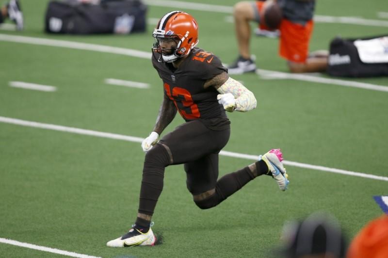 Cleveland Browns wide receiver Odell Beckham Jr. (13) warms up before the game against the Dallas Cowboys at AT&T Stadium. (USA TODAY Sports Photo via Reuters)