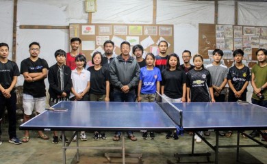 Rev H Sangkap, Pastor, TTBL and Mosha Lashem APY, TTBL with the winners of the 1st Tuensang Town Baptist Church Youth Department TT tournament.