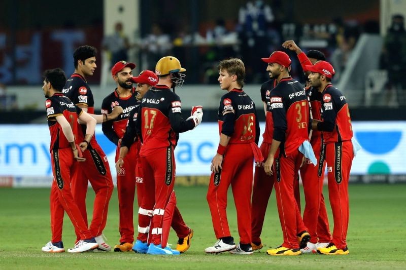 Dubai: The Royal Challengers Bangalore celebrates the wicket of Hardik Pandya of Mumbai Indians during match 10 of season 13 of the Dream 11 Indian Premier League (IPL) between The Royal Challengers Bangalore and The Mumbai Indians held at the Dubai . Image Source: IANS News