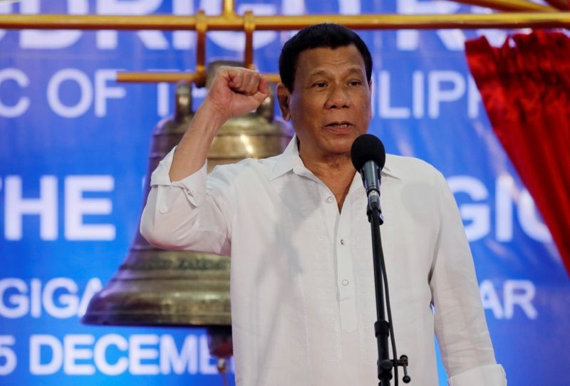 President Rodrigo Duterte speaks during a ceremony marking the return of the three Balangiga bells taken by the U.S. military as war booty 117 years ago, at Balangiga, Eastern Samar in central Philippines December 15, 2018. (REUTERS File Photo)