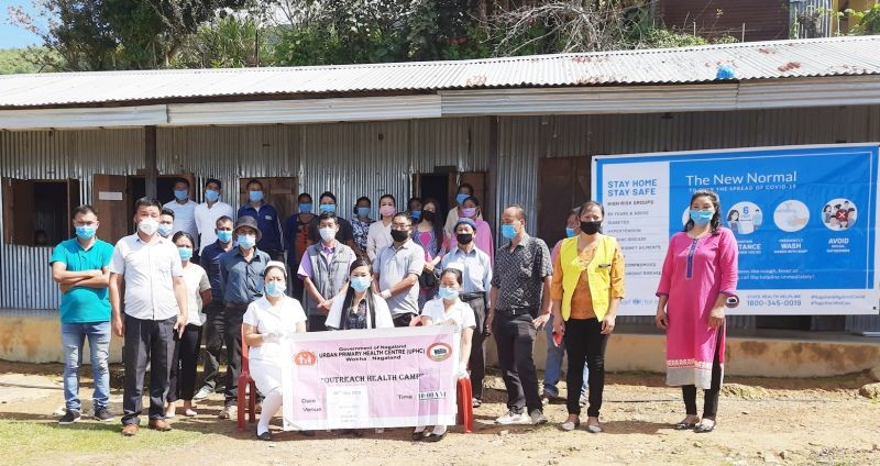 Medical Officer UPHC, Dr Achumi Kikon and medical staffs with beneficiaries during the outreach health camp at Santsuo School, Wokha town on October 16.