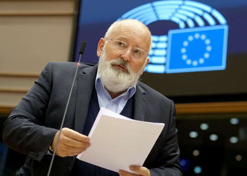 European Commission Vice President in charge of European Green Deal, Frans Timmermans, presents European Climate Law at the second day of a plenary session at European Parliament in Brussels, Belgium October 6, 2020.  (REUTERS File Photo)