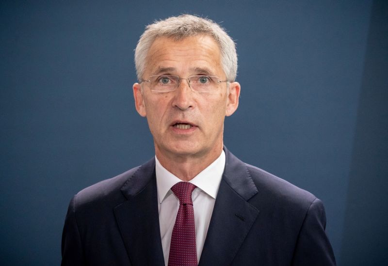 NATO Secretary General Jens Stoltenberg speak to reporters after meeting German Chancellor Angela Merkel at chancellery in Berlin, Germany on August 27, 2020. (REUTERS File Photo)