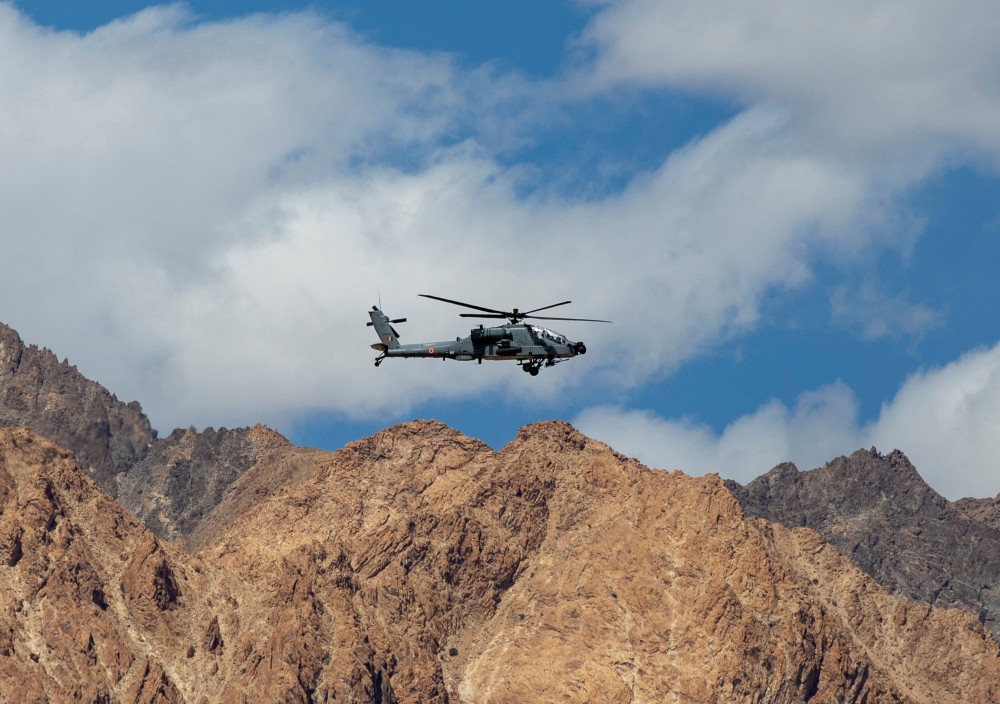 FILE PHOTO: An Indian Air Force's Apache helicopter is seen in the Ladakh region, September 17, 2020. REUTERS/Danish Siddiqui