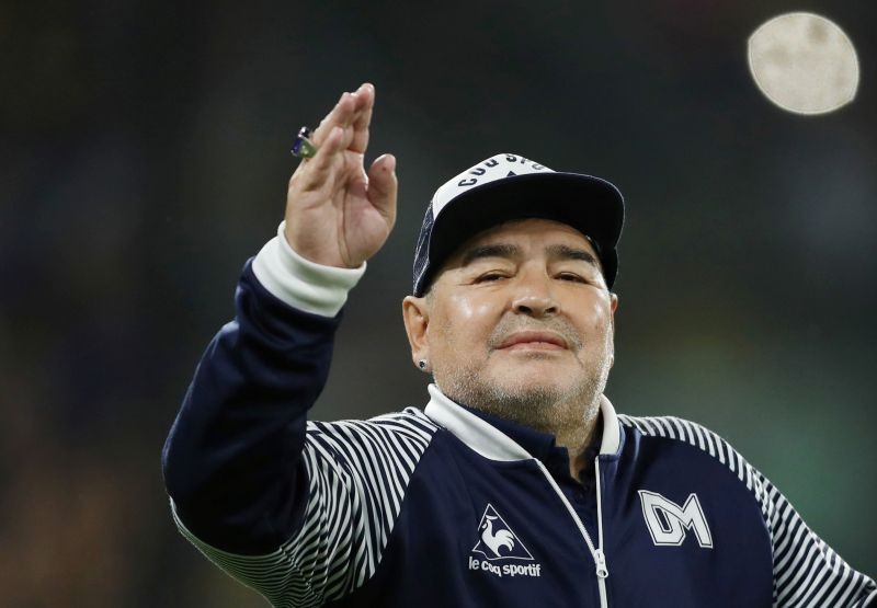 FILE PHOTO: Soccer Football - Superliga - Boca Juniors v Gimnasia y Esgrima - Alberto J. Armando Stadium, Buenos Aires, Argentina - March 7, 2020 Gimnasia y Esgrima coach Diego Maradona before the match REUTERS/Agustin Marcarian/File Photo
