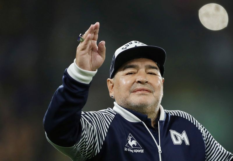 FILE PHOTO: Soccer Football - Superliga - Boca Juniors v Gimnasia y Esgrima - Alberto J. Armando Stadium, Buenos Aires, Argentina - March 7, 2020 Gimnasia y Esgrima coach Diego Maradona before the match REUTERS/Agustin Marcarian/File Photo