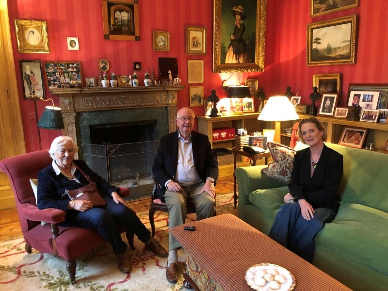 King Albert of Belgium and Queen Paola pose with a Belgian artist, Princess Delphine de Saxe-Cobourg, known also with her former name Delphine Boel, after she has been recognised as the daughter of Belgium's former King Albert II, becoming officially a princess, in this handout photo released by the Royal Palace on October 27, 2020.  (Royal Palace Photo)