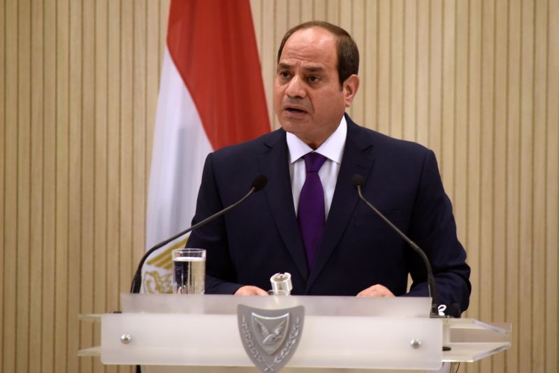 Egyptian President Abdel Fattah al-Sisi speaks during a joint press conference with Cypriot President Nicos Anastasiades and Greek Prime Minister Kyriakos Mitsotakis after a trilateral summit between Greece, Cyprus and Egypt, at the Presidential Palace in Nicosia, Cyprus October 21, 2020. (REUTERS File Photo)