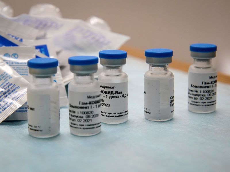 FILE PHOTO: Bottles with Russia's "Sputnik-V" vaccine against the coronavirus disease (COVID-19) are seen before inoculation at a clinic in Tver, Russia October 12, 2020. REUTERS/Tatyana Makeyeva/File Photo