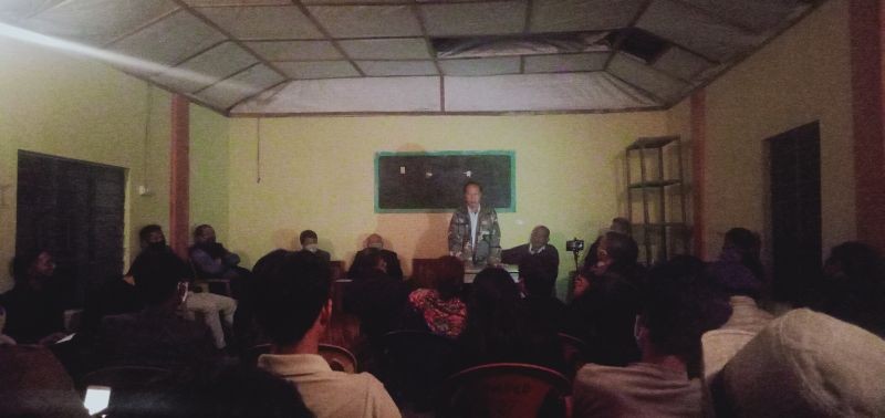 Pohwang Konyak addresses the gathering during the election campaign at Mitelephe village. (Morung Photo)